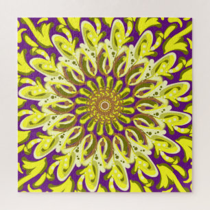 Yellow Chrysanthemum Flower Purple Abstract Jigsaw Puzzle