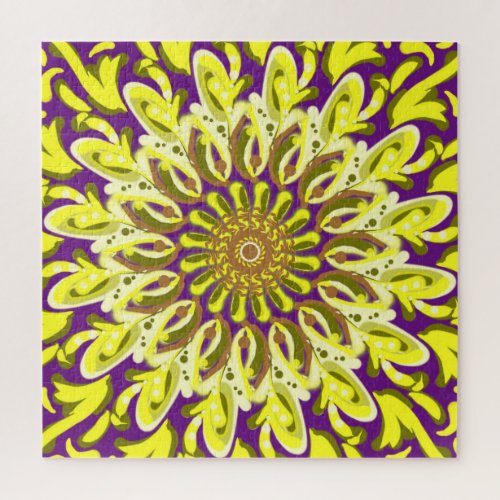 Yellow Chrysanthemum Flower Purple Abstract Jigsaw Puzzle