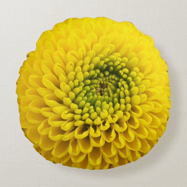 Yellow Chrysanthemum Flower Round Pillow (Front)