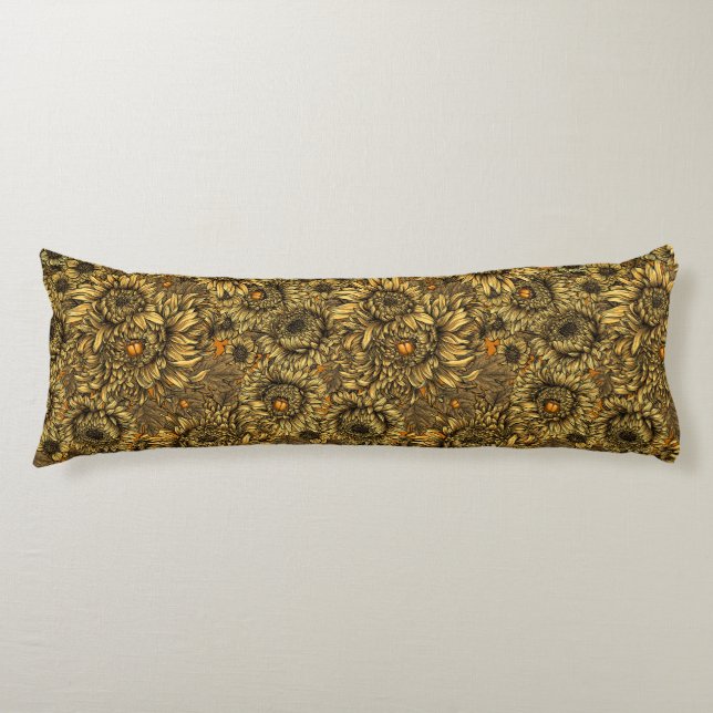 Yellow chrysanthemum flowers and orange beetles body pillow (Front)