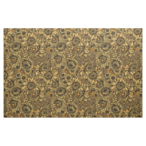 Yellow chrysanthemum flowers and orange beetles fabric