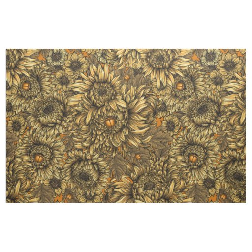 Yellow chrysanthemum flowers and orange beetles fabric