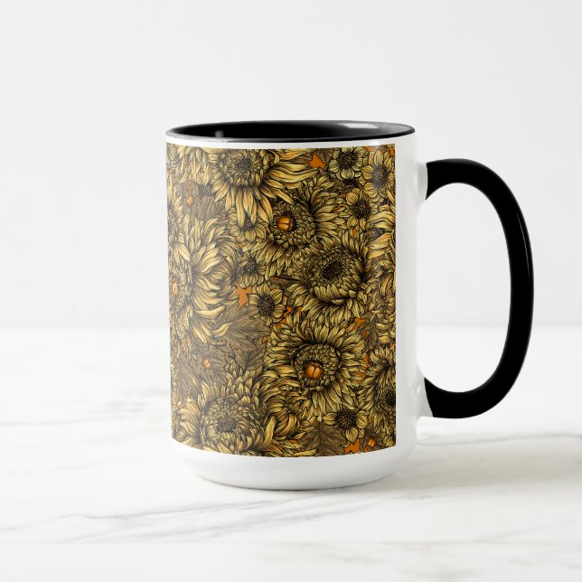 Yellow chrysanthemum flowers and orange beetles mug (Right)