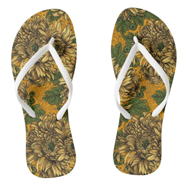 Yellow chrysanthemum flowers flip flops (Footbed)