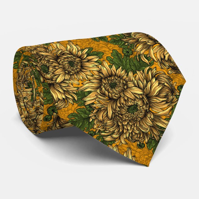 Yellow chrysanthemum flowers neck tie (Rolled)