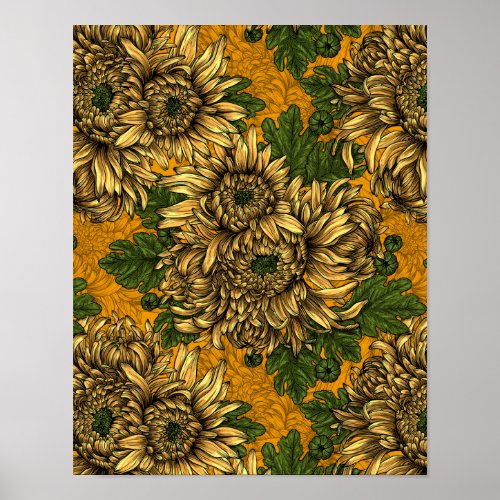 Yellow chrysanthemum flowers poster