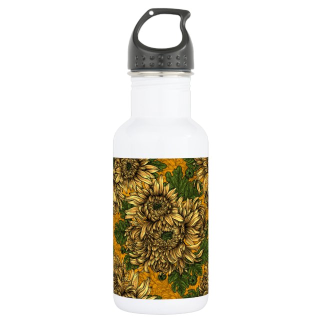 Yellow chrysanthemum flowers stainless steel water bottle (Front)