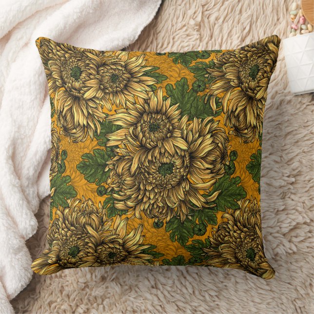 Yellow chrysanthemum flowers throw pillow (Blanket)