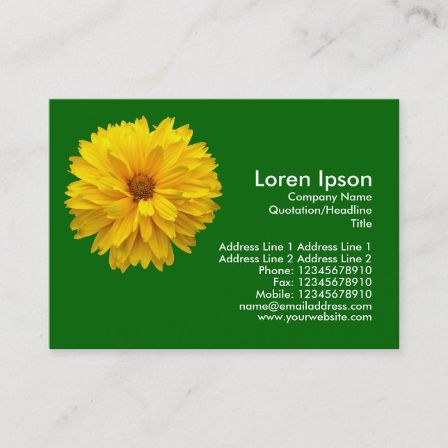 Yellow Chrysanthemum - Grass Green Business Card (Front)