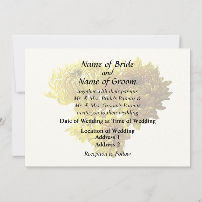 Yellow Chrysanthemum Heart Invitation (Front)