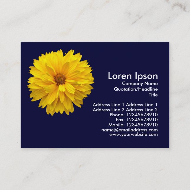 Yellow Chrysanthemum - Navy Blue Business Card (Front)