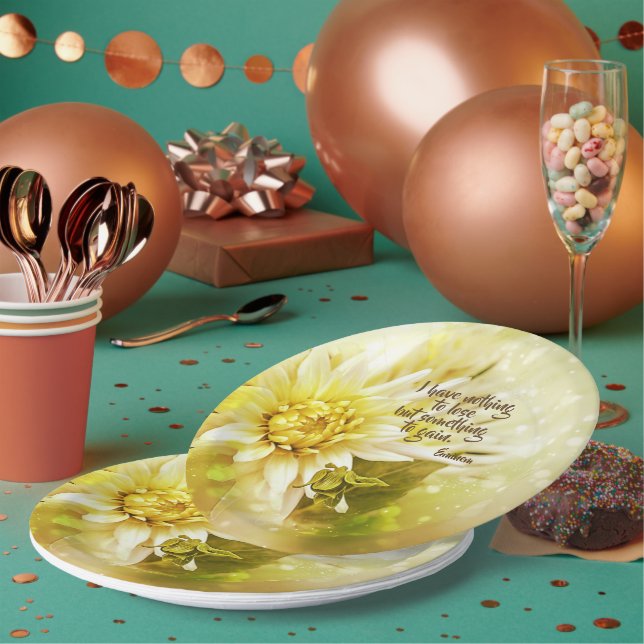 Yellow Chrysanthemum Party Paper Plate Saying  (Multi)