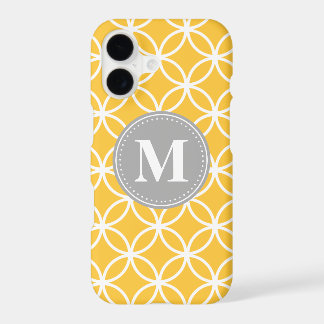 Yellow Circle Pattern Gray Monogram iPhone 17 Case