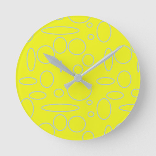 Yellow Circles and Loops   Round Clock (Front)