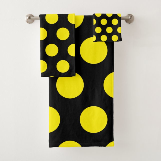 Yellow Circles on Black Background Bath Towel Set (Insitu)