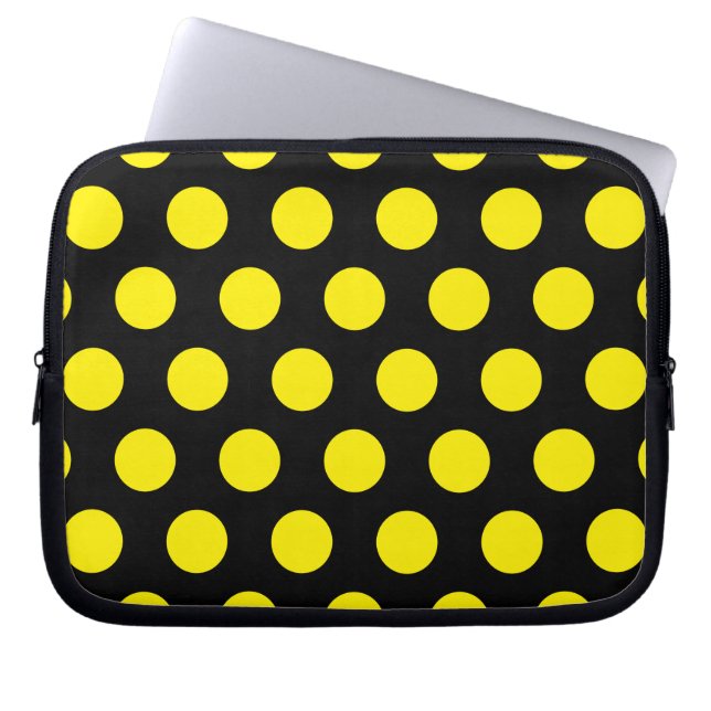 Yellow Circles on Black Background Laptop Sleeve (Front)