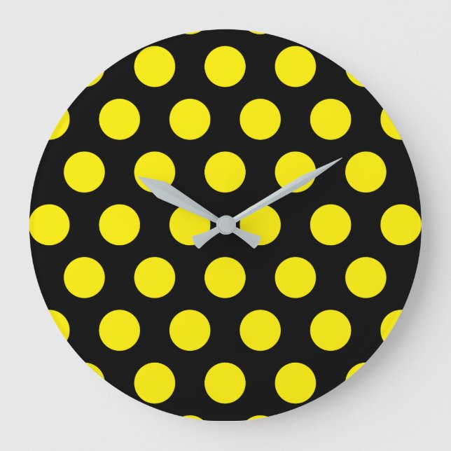Yellow Circles on Black Background Large Clock (Front)