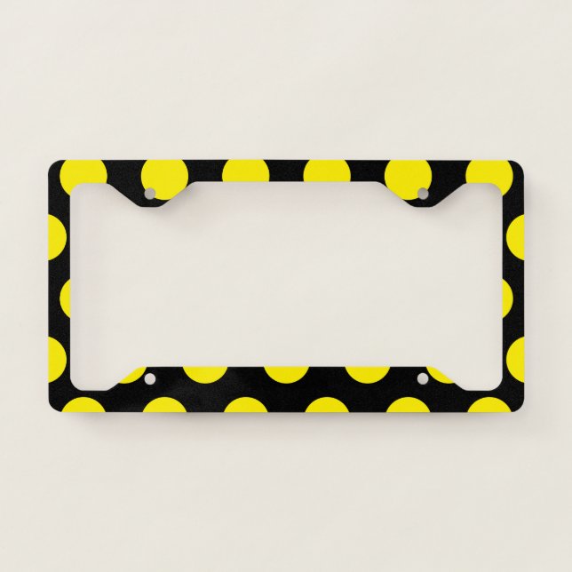 Yellow Circles on Black Background License Plate Frame (Front)