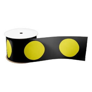 Yellow Circles on Black Background Satin Ribbon