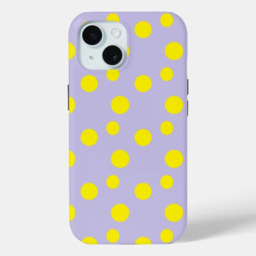 Yellow circles on purple pattern iPhone 15 case