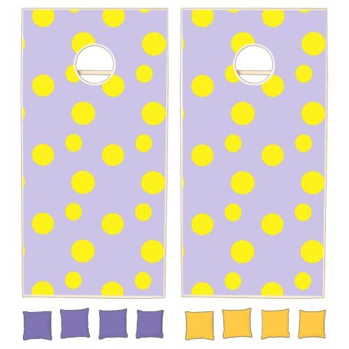 Yellow circles on purple pattern cornhole set