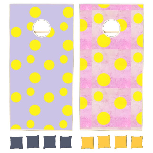 Yellow circles on purple pattern cornhole set (Set)
