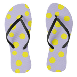 Yellow circles on purple pattern flip flops