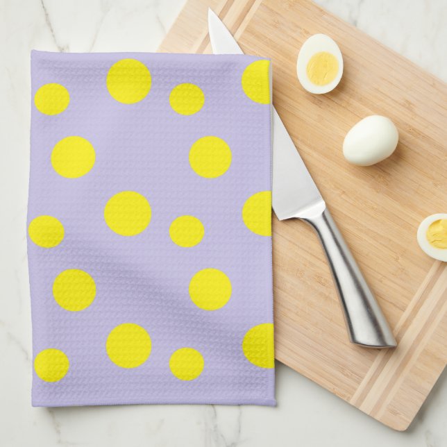 Yellow circles on purple pattern kitchen towel (Quarter Fold)