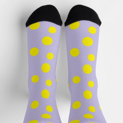 Yellow circles on purple pattern socks