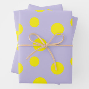 Yellow circles on purple pattern wrapping paper sheets