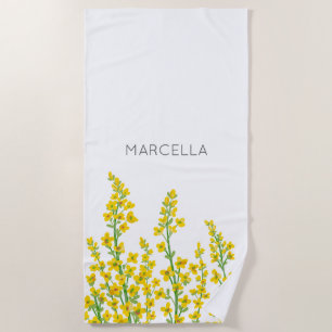 Yellow Citrine Flowers Custom Name Beach Towel