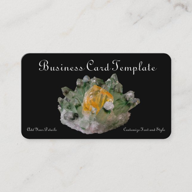 Yellow citrine green quartz crystal  business card (Front)