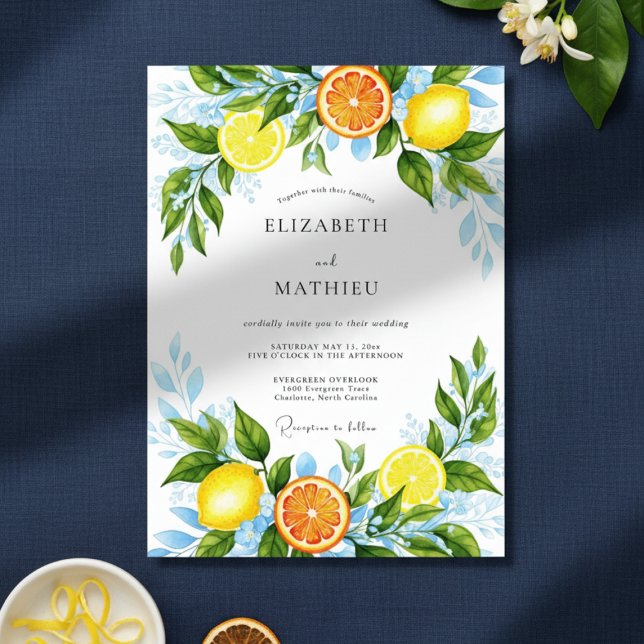 Yellow Citrus Botanical Romance Wedding Invitation (Creator Uploaded)