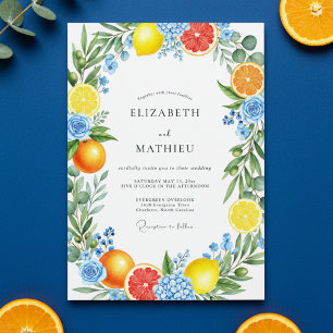 Yellow Citrus Floral Romance Wedding Invitation