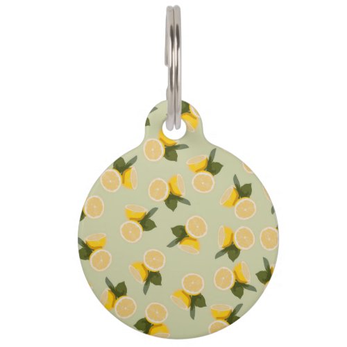 Yellow Citrus Lemon Fruit on Pale Lime Green Pet ID Tag