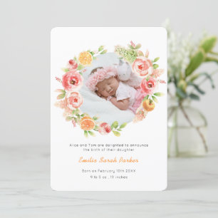 Yellow Citrus Rose Wreath Elegant Floral Birth Announcement