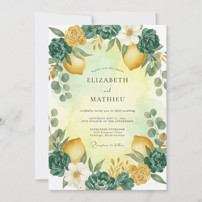 Yellow Citrus Watercolor Wedding Invitation (Front)