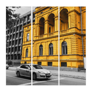 Yellow City Building Minimalist Photography Canvas Triptych