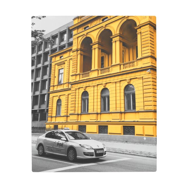 Yellow City Building Minimalist Photography Metal Print (Front)
