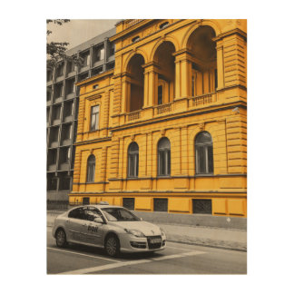 Yellow City Building Minimalist Photography Wood Wall Art