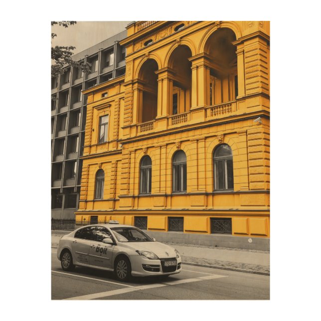 Yellow City Building Minimalist Photography Wood Wall Art (Front)