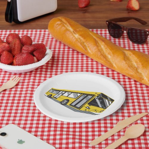 Yellow City Bus Paper Plates