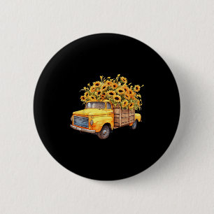 Yellow Ckup Truck Sunflower Autumn Halloween Thank Button