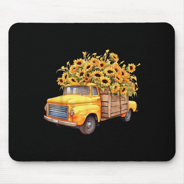 Yellow Ckup Truck Sunflower Autumn Halloween Thank Mouse Pad (Front)