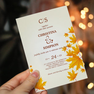 Yellow Classic autumn maple leaves wedding   Invitation
