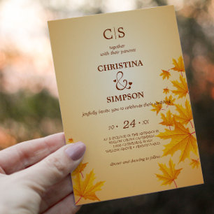 Yellow Classic autumn maple leaves wedding   Invitation
