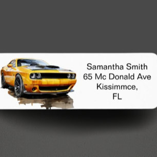 yellow Classic Muscle Car Party Label