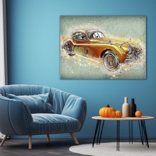 Yellow Classic Sports Car Timeless Automobile Art Poster