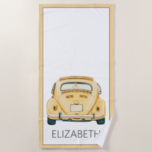 Yellow Classic Vintage Buggy Bug Car Personalized Beach Towel