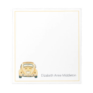 Yellow Classic Vintage Buggy Bug Car Personalized Notepad